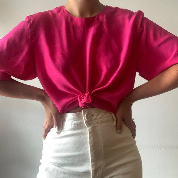 Vintage Tops - VINTAGE Hot Pink Silk Tee